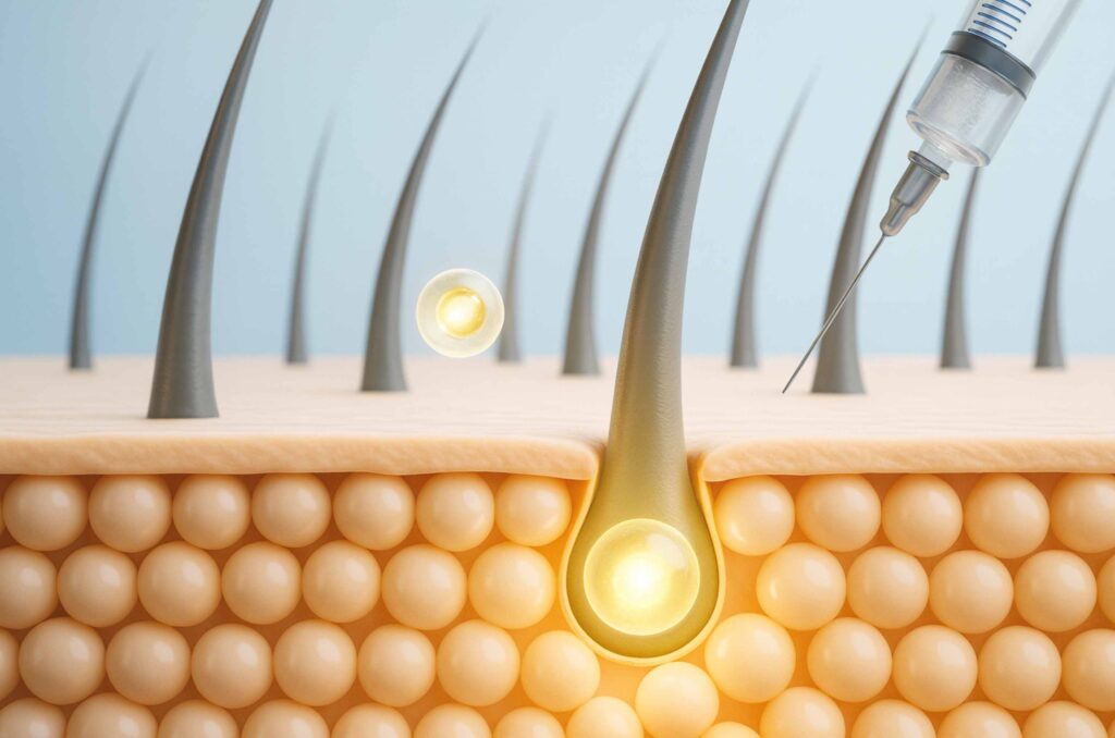 Regenerative scalp treatment being prepared for a stem cell based hair session at a clinic