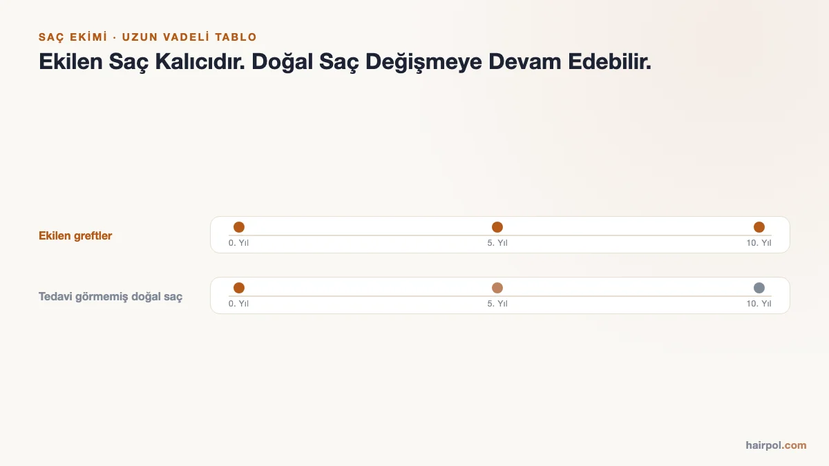 Nakledilen saçın kalıcılığını ve native saçtaki değişimi gösteren 10 yıllık zaman çizelgesi
