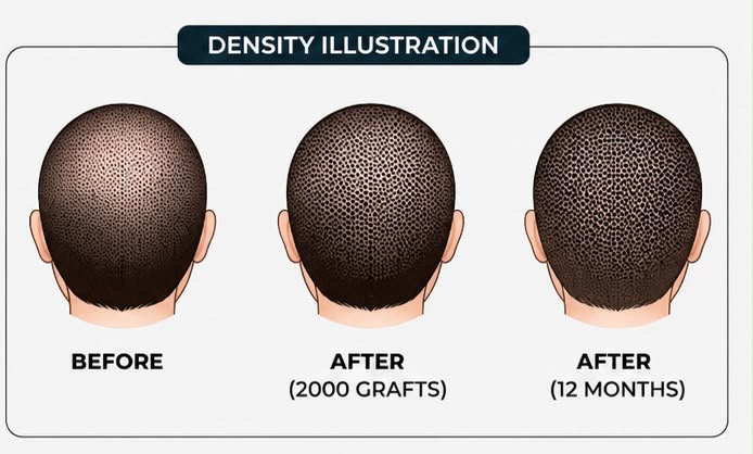 Crown area of a patient being assessed for a 2,000-graft hair transplant plan