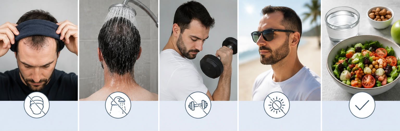 Shoulder-length hair after a hair transplant, seen from the side