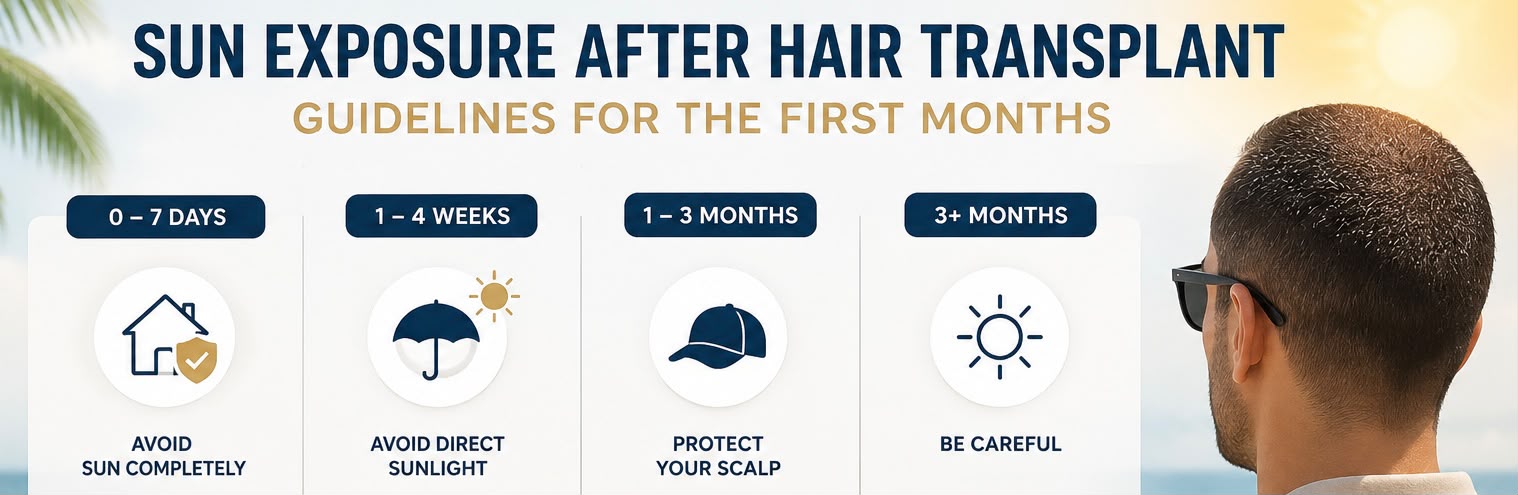 Man wearing a wide-brim hat to shield a healing hair transplant from direct sun