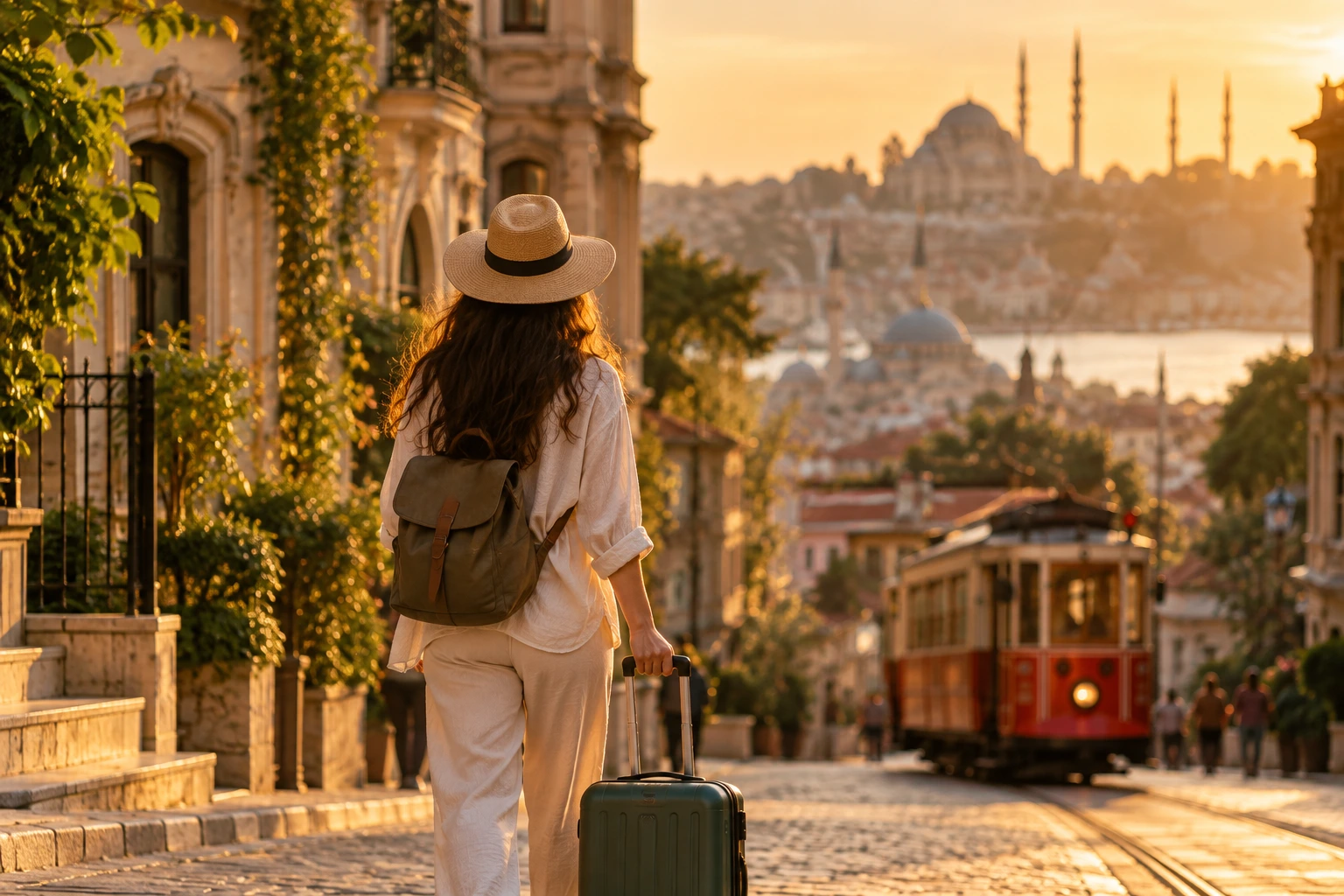 Traveler walking through Istanbul, a city option for hair transplant trips